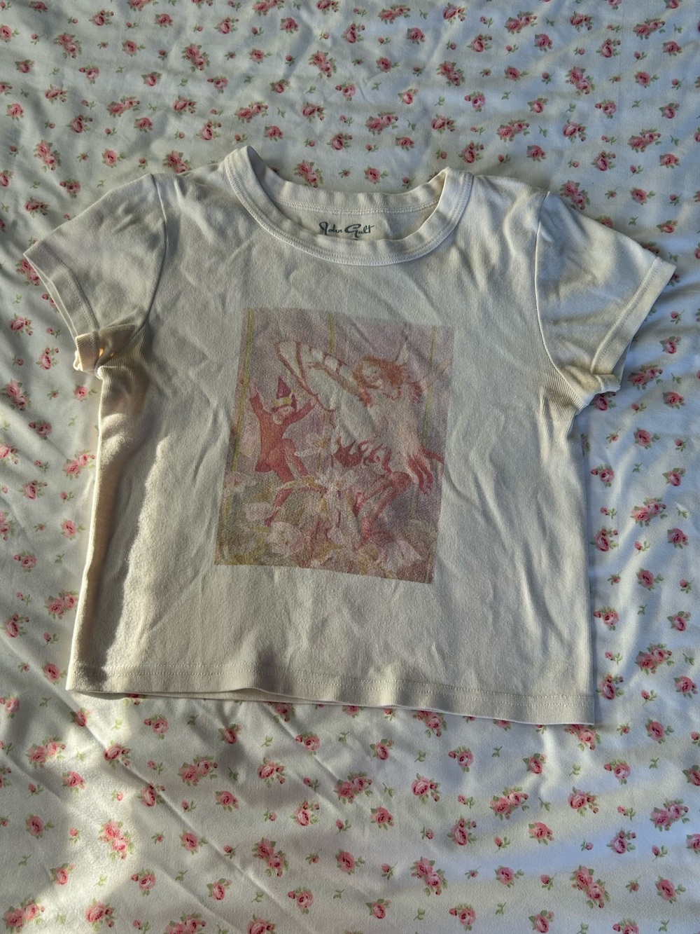 Brandy Melville Cream Short-Sleeve Tee with Whimsical Graphic